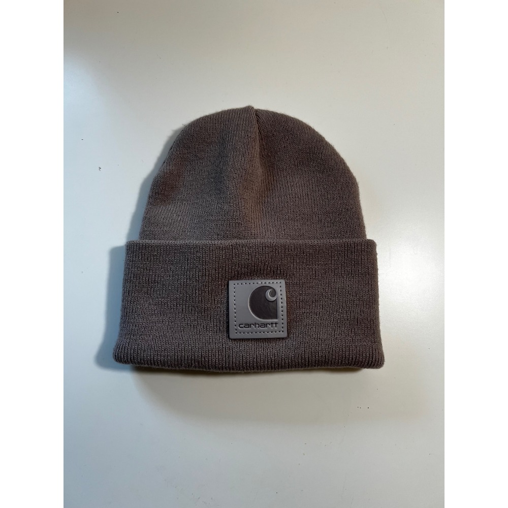 Carhartt Womens A18 Acrylic Beanie Pink OS Tonal Rib Knit Leather Logo Patch